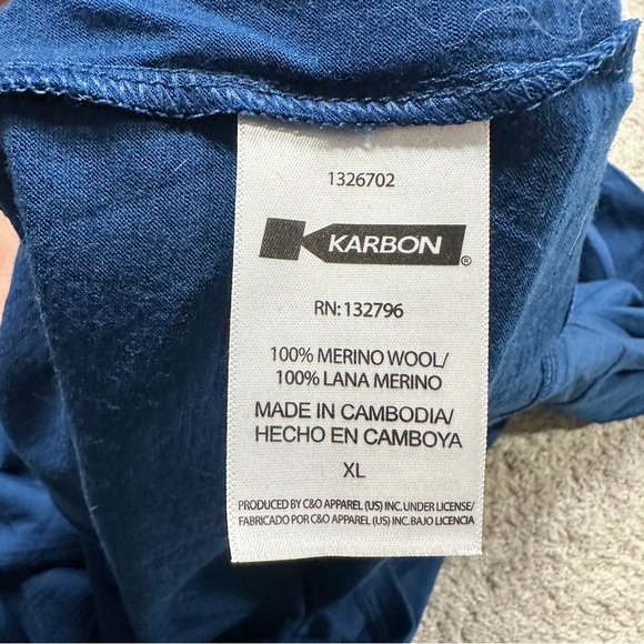 Karbon Men’s Merino Wool Longsleeve Shirt Crew Neck Base Layer Outdoor Blue XL - Picture 9 of 13